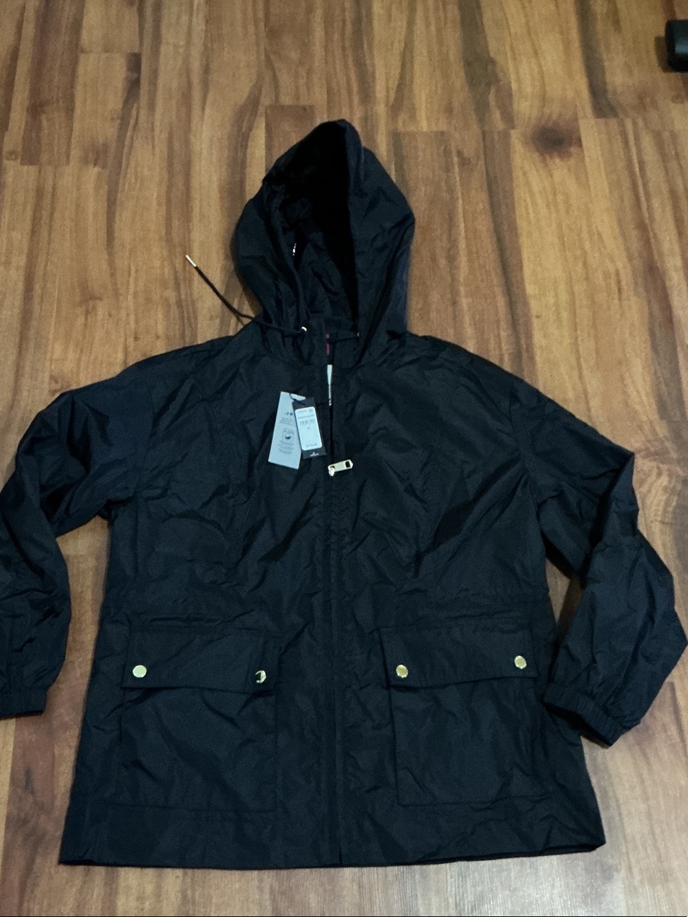 Tommy Hilfiger Black Hooded Raincoat with Snap Pockets nwt adults medium